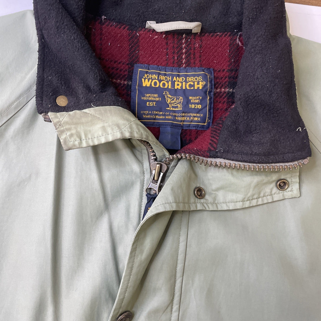 Vintage Woolrich Bomber Jacket Size Large Green Fleece Lined