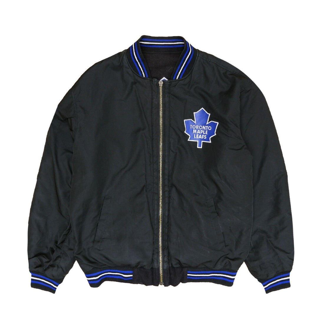 NHL Toronto Maple Leafs Black White Leather Bomber Jacket