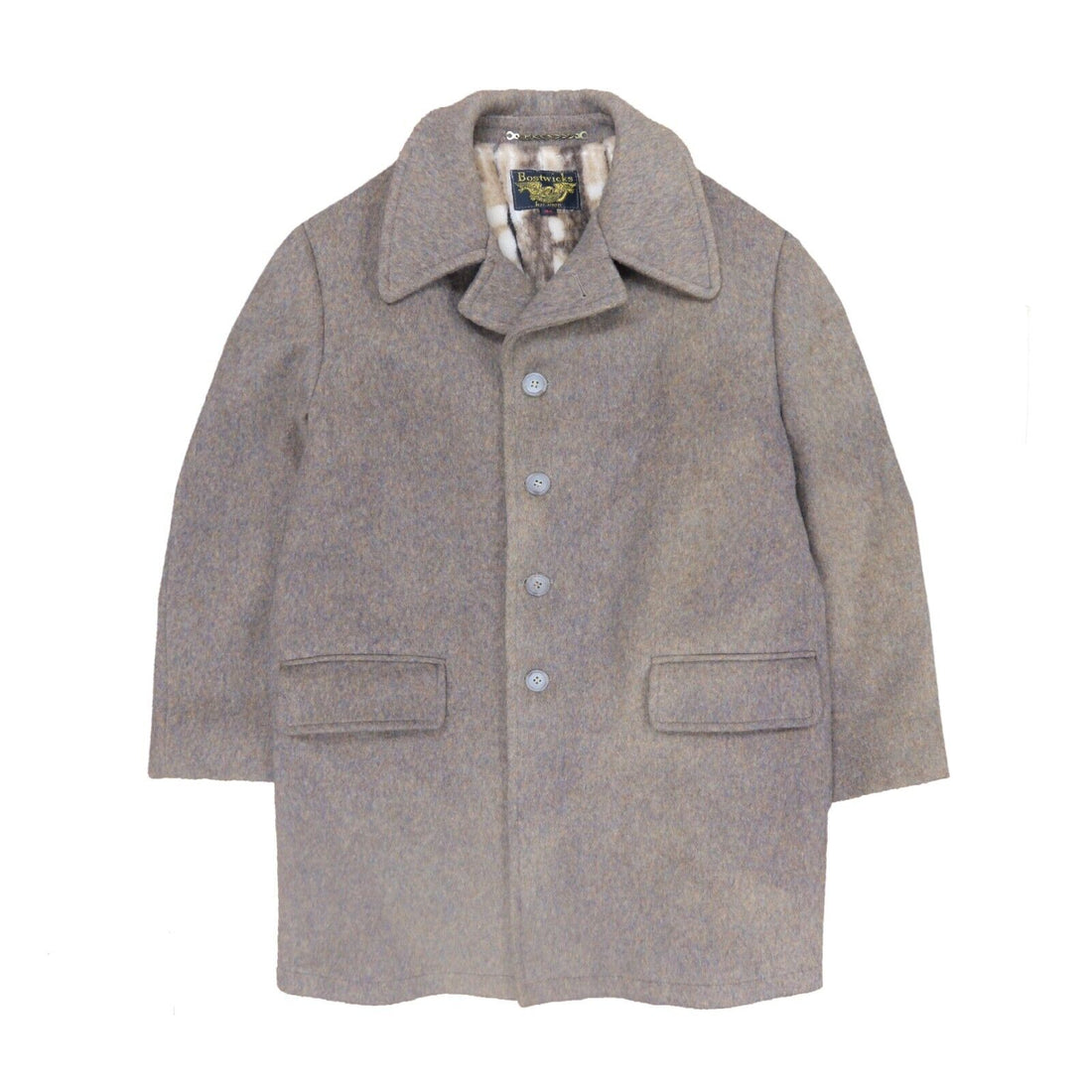 Vintage Bostwicks Fur Lined Wool Overcoat Size 44 Brown 80s
