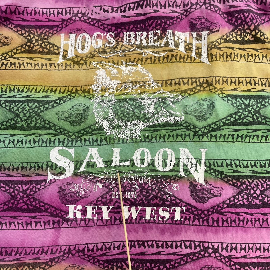 Vintage Hog's Breath Saloon Western Tie Dye T-Shirt Large All Over Print 90s