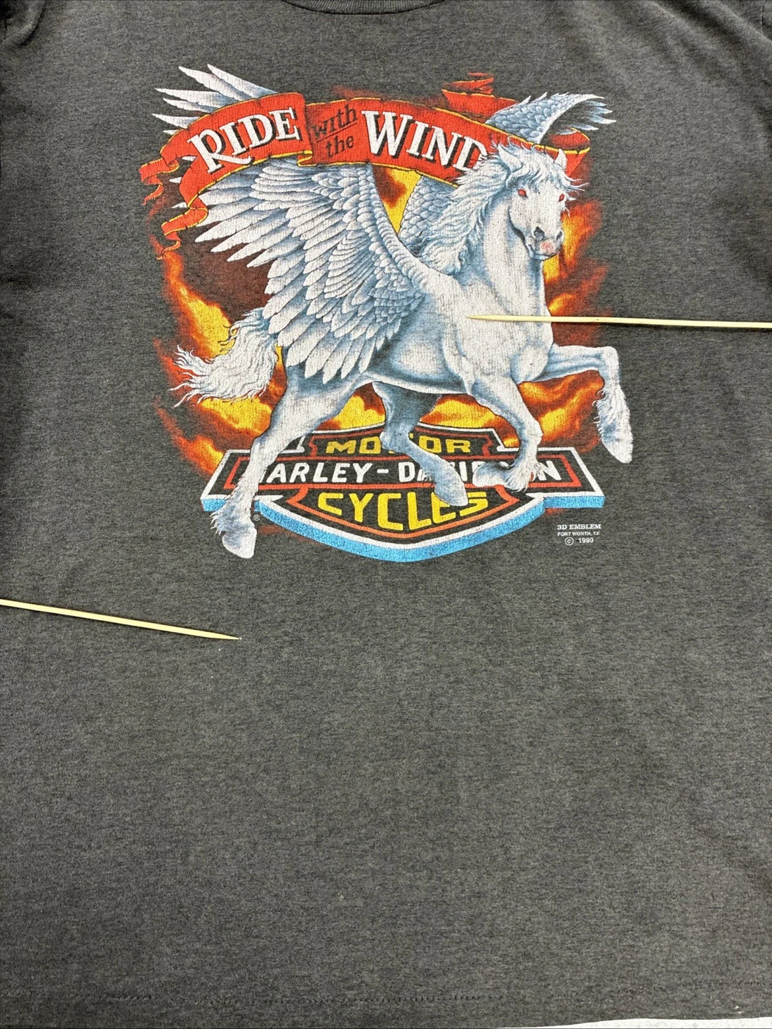 Vintage 3D Emblem Harley Davidson Ride With The Wind Pegasus T-Shirt XL 1990 90s