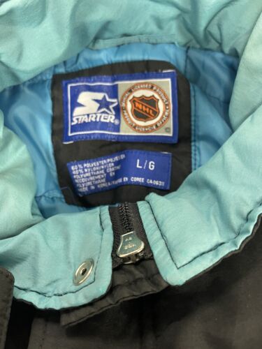 Vintage San Jose Sharks Starter Puffer Jacket Size Large Blue NHL