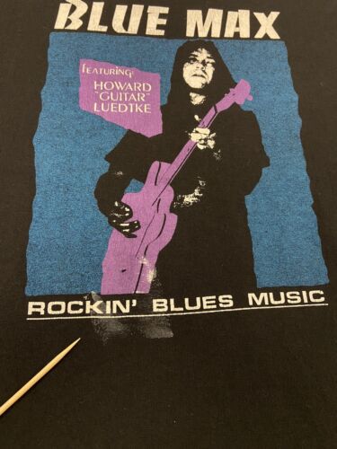 Vintage Blue Max Rockin Blues Music T-Shirt Size Large Black 90s
