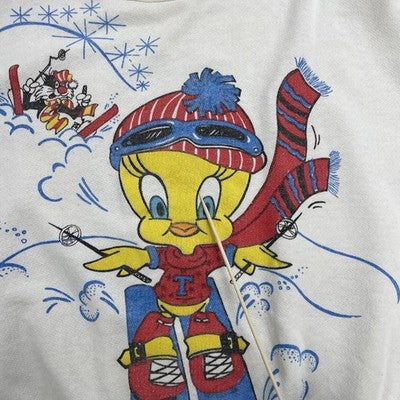 Vintage Tweety Bird Sylvester Ski Winter Crewneck Sweatshirt Size Small 90s