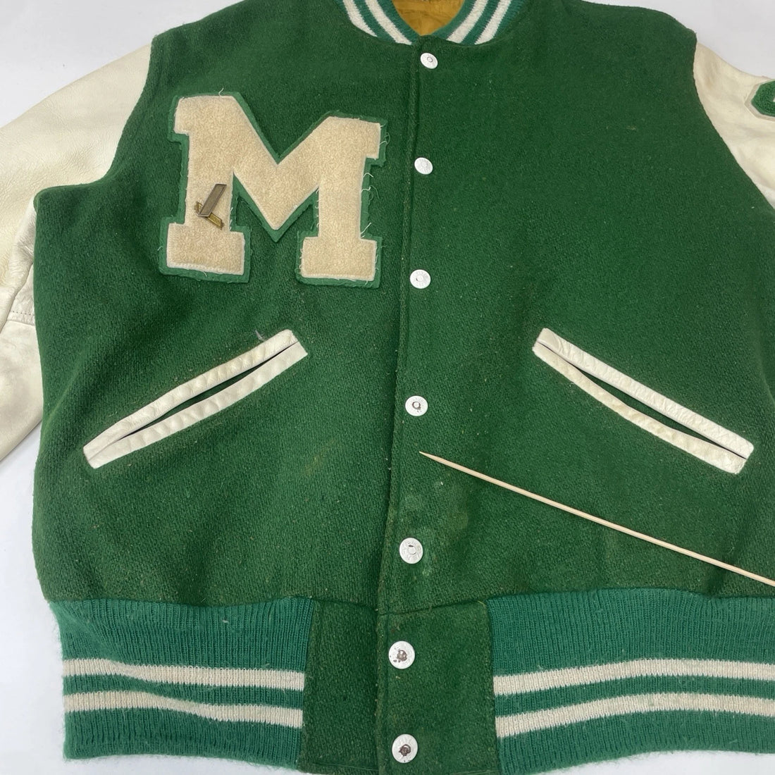 Vintage Wool Letterman Varsity Jacket Size Medium Green 1987 80s