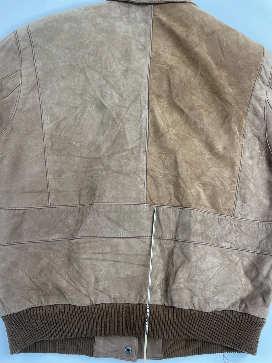 Vintage Mixed Blues Leather Bomber Jacket Size Medium Brown