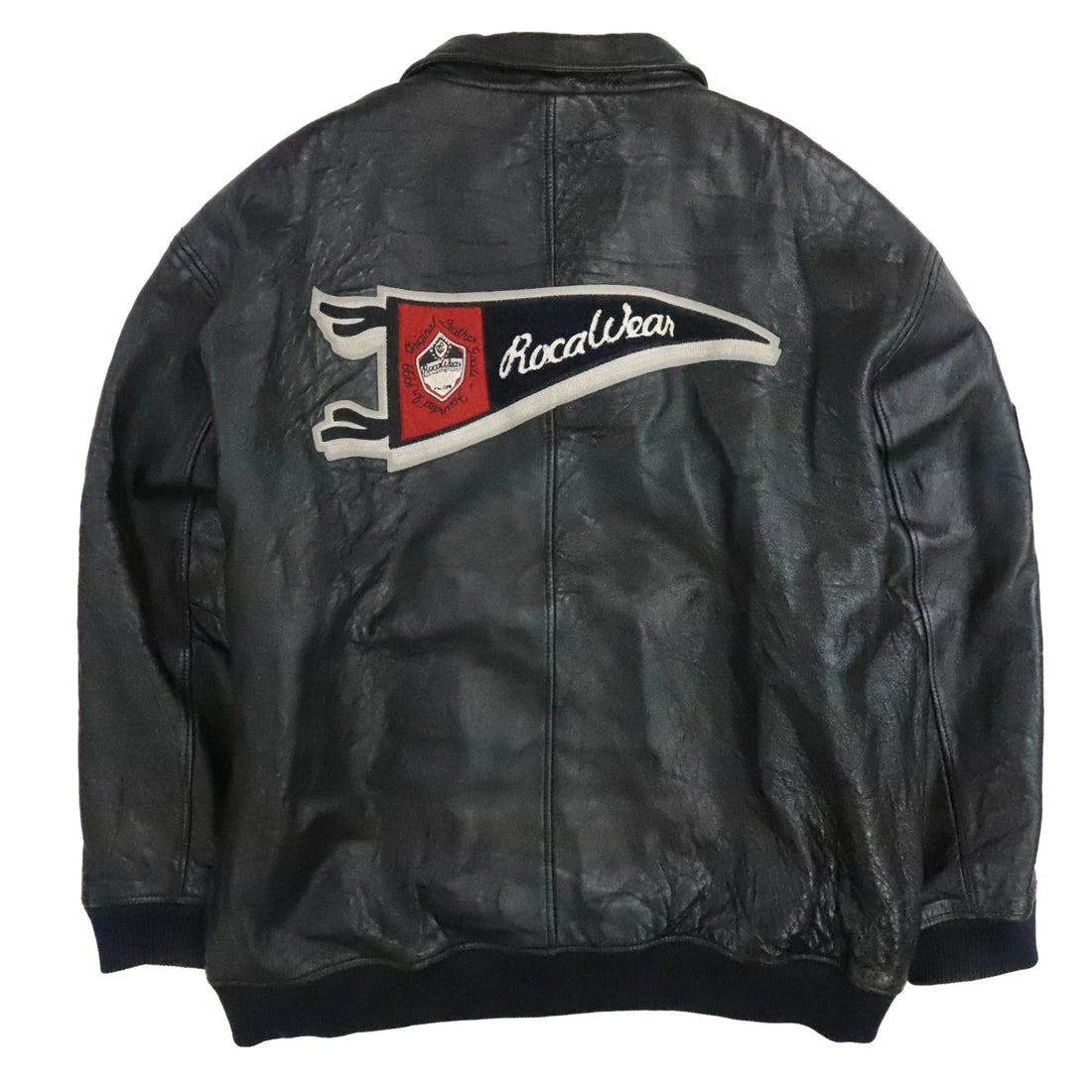 Vintage Rocawear Flag Leather Varsity Bomber Jacket Size 3XL Y2K