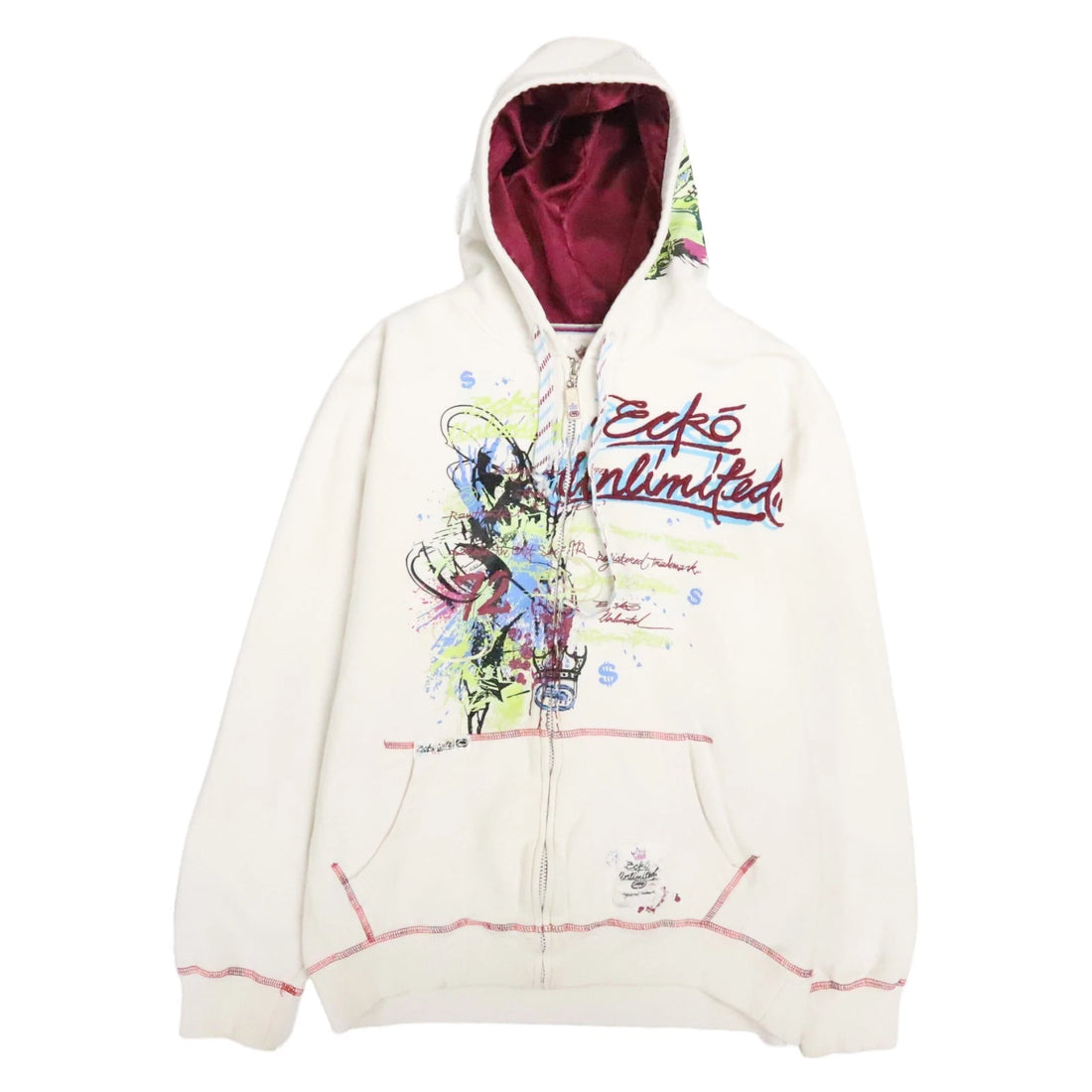 Vintage Ecko Unlimited Graffiti Full Zip Sweatshirt Hoodie Size XL Y2K