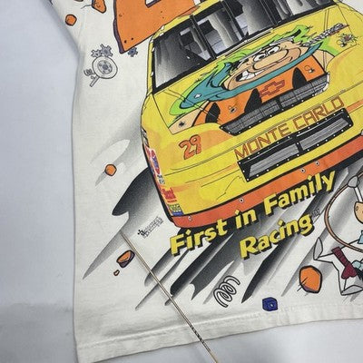 Vintage Flintstones Cartoon Network Wacky Racing T-Shirt XL All Over Print 1996