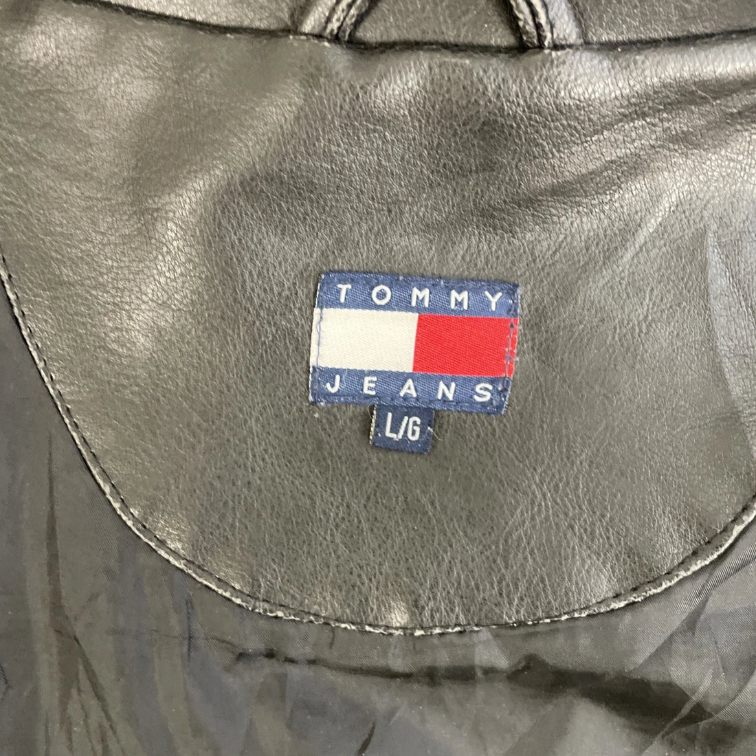 Tommy Jeans Hilfiger Leather Coat Jacket Size Large Black
