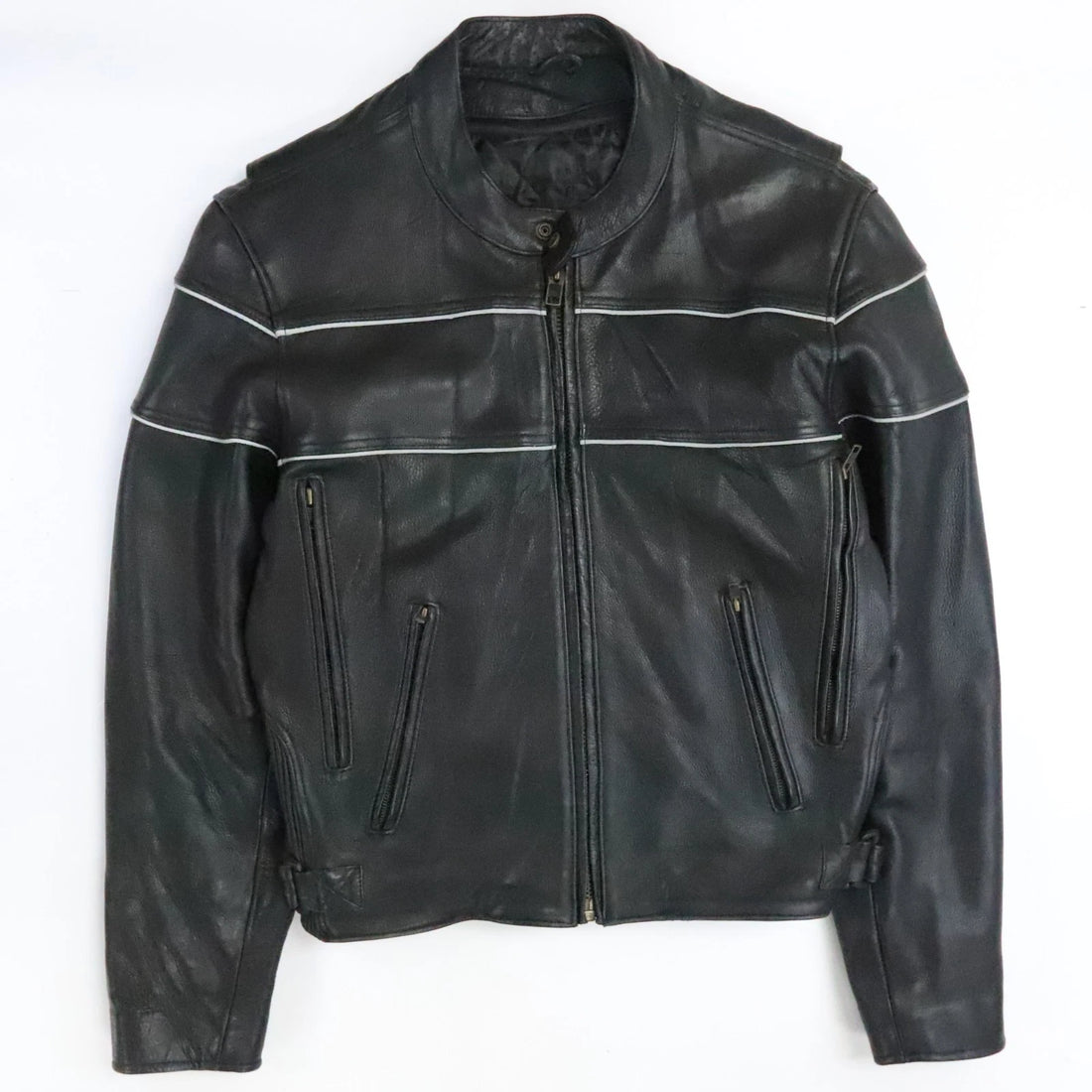 Wilsons Leather Cafe Racer Motorcycle Jacket Size Medium Black