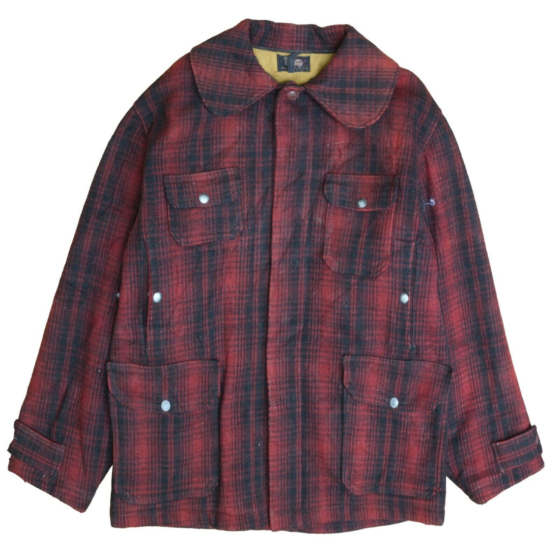 Vintage Woolrich Mackinaw Hunting Wool Coat Jacket Size Large Red Plaid 30s 40s
