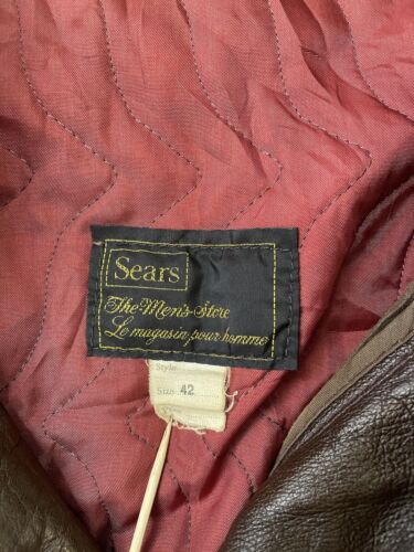 Vintage Sears Leather Double Breasted Trench Coat Jacket Size 42 Brown