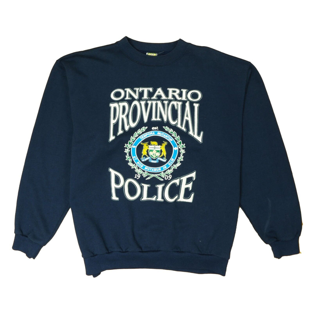 Vintage Ontario Provincial Police Crest Sweatshirt Crewneck Size Large Blue 90s