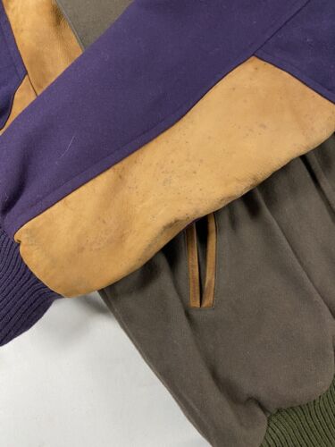 Vintage Lacoste Wool Leather Varsity Bomber Jacket Size Large Plaid Lined