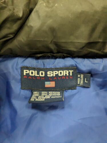 Vintage Polo Sport Ralph Lauren Puffer Jacket Size Large Black Down Insulated