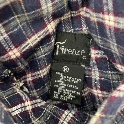 Vintage Firenze Puffer Vest Jacket Medium Plaid Blue Reversible Down Insulated