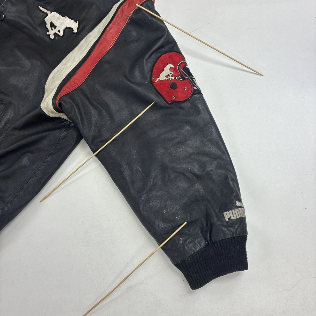 Vintage Calgary Stampeders Puma Leather Varsity Jacket Size XL CFL