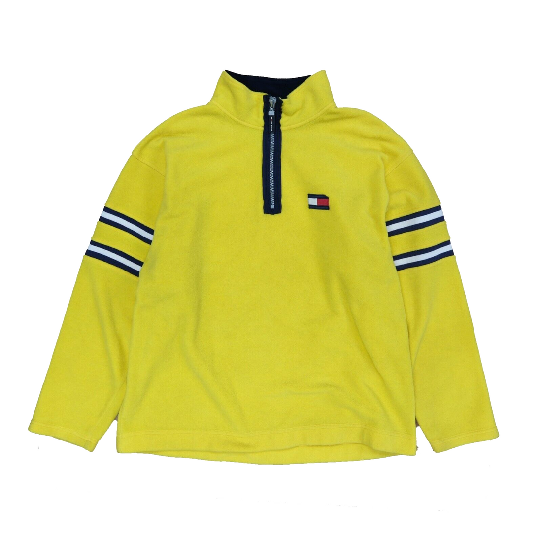 Vintage Tommy Hilfiger Fleece Jacket Size XL Yellow 1/4 Zip Pullover 90s