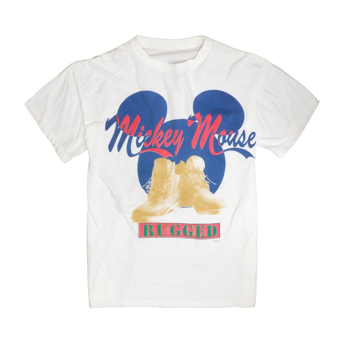 Vintage Mickey Mouse Rugged T-Shirt Size Medium White Disney 90s
