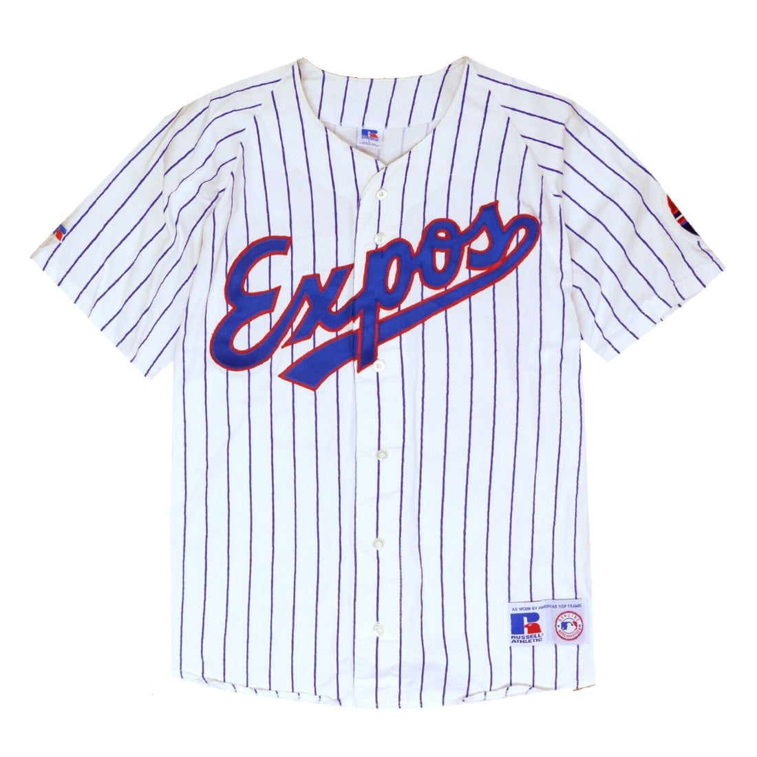 Vintage Montreal Expos Jersey Large White Striped Russell Athletic