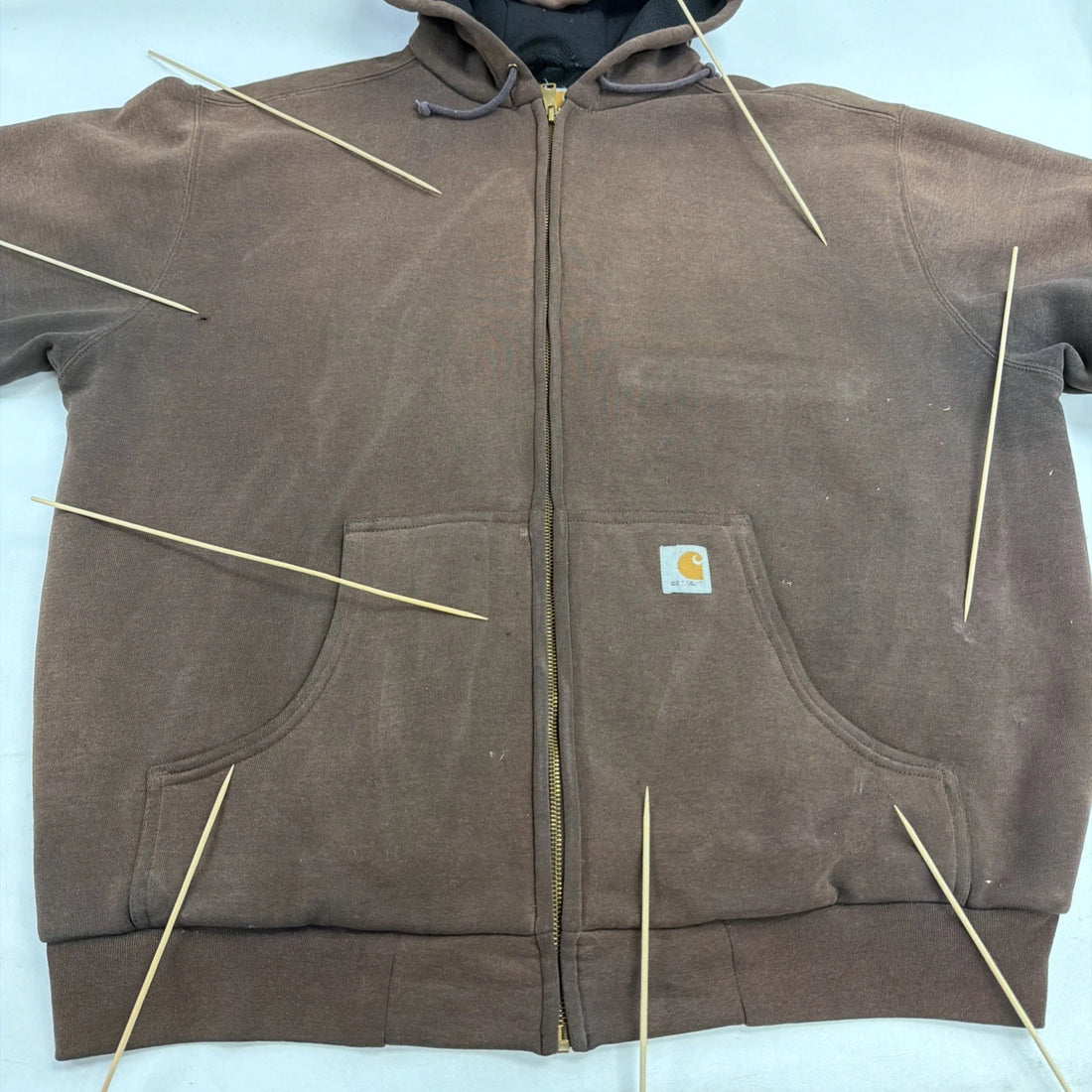Vintage Carhartt Full Zip Sweatshirt Hoodie Size XL Brown Thermal Lined
