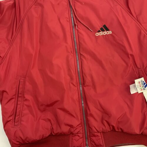 Vintage Adidas Puffer Bomber Jacket Size Large Red Insulated Reversible