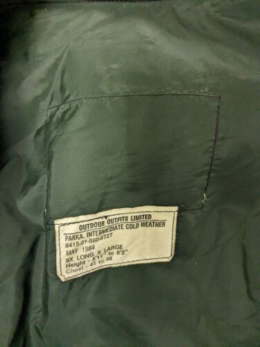 Vintage US Army Intermediate Cold Weather Parka Coat Jacket Size XL 1984 80s