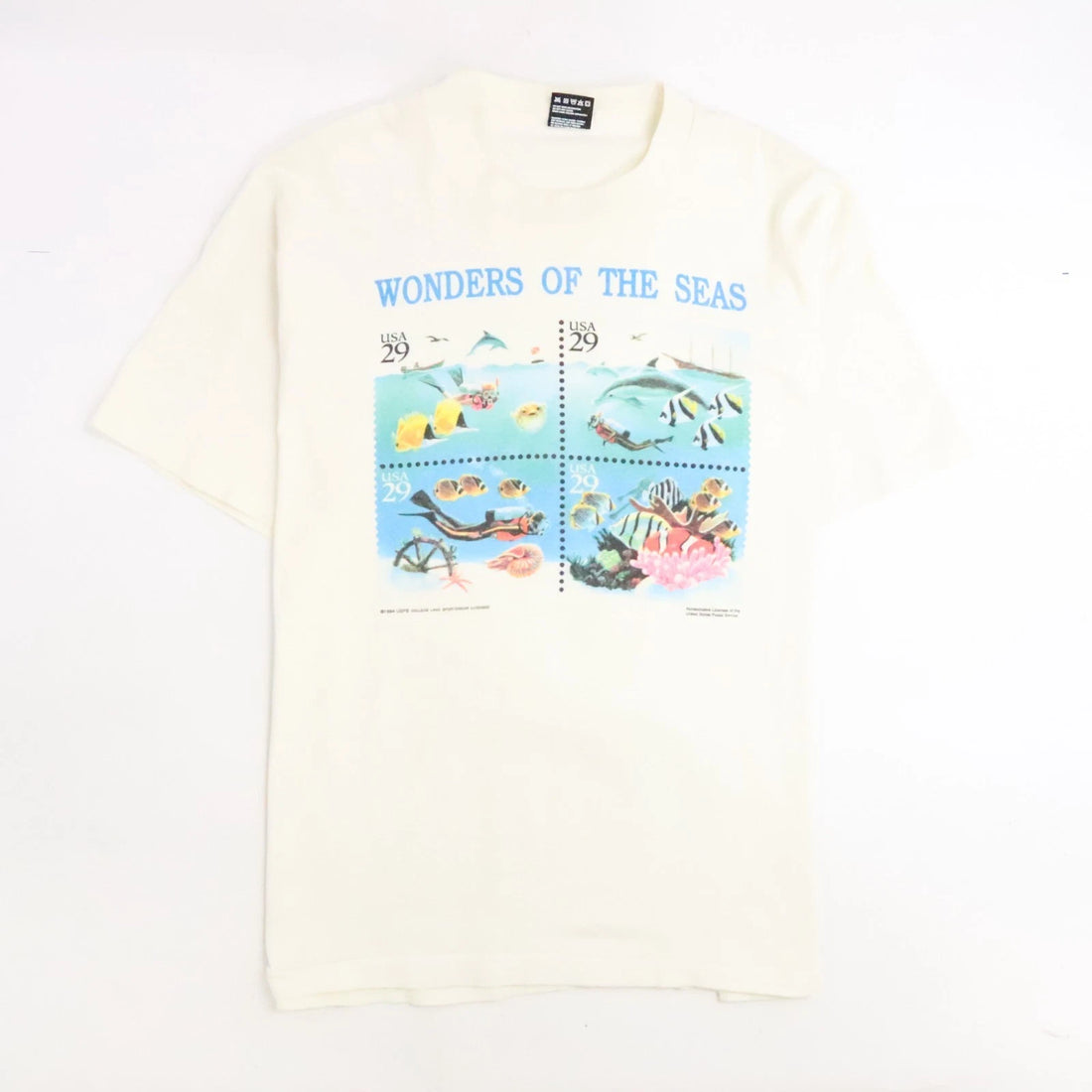 Vintage Wonders Of The Sea Stamp T-Shirt Size XL 1994 90s