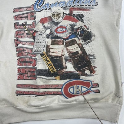 Vintage Montreal Canadiens Bulletin Sweatshirt Size Large All Over Print 90s NHL