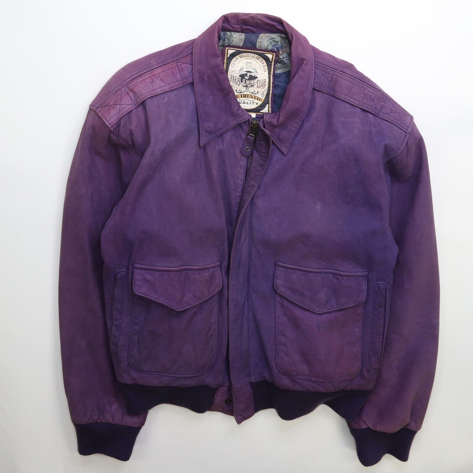 Vintage Paris store sports club leather bomber jacket