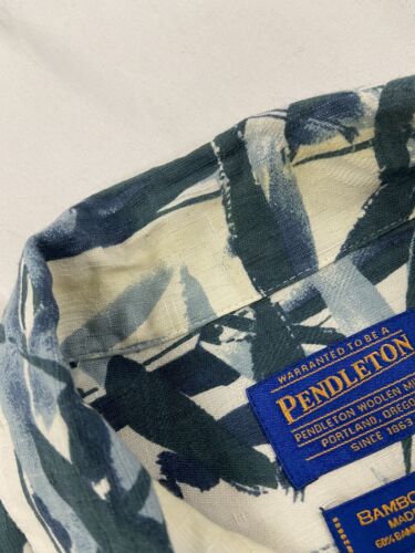 Vintage Pendleton Short Sleeve Bamboo Button Up Shirt Size Medium Blue 90s