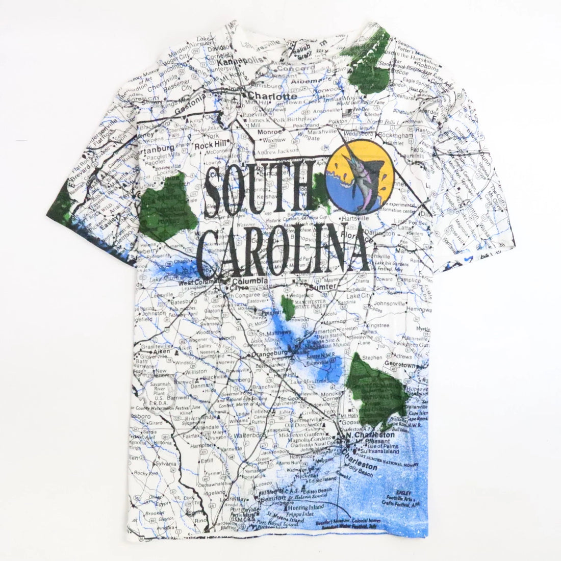 Vintage South Carolina Map T-Shirt Size XL All Over Print 90s