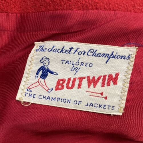 Vintage Borstad Wool Letterman Varsity Jacket Size 44 80s Red