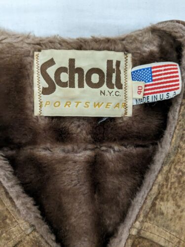 Vintage Schott Sportswear NYC Leather Western Vest Jacket Size 40 Brown