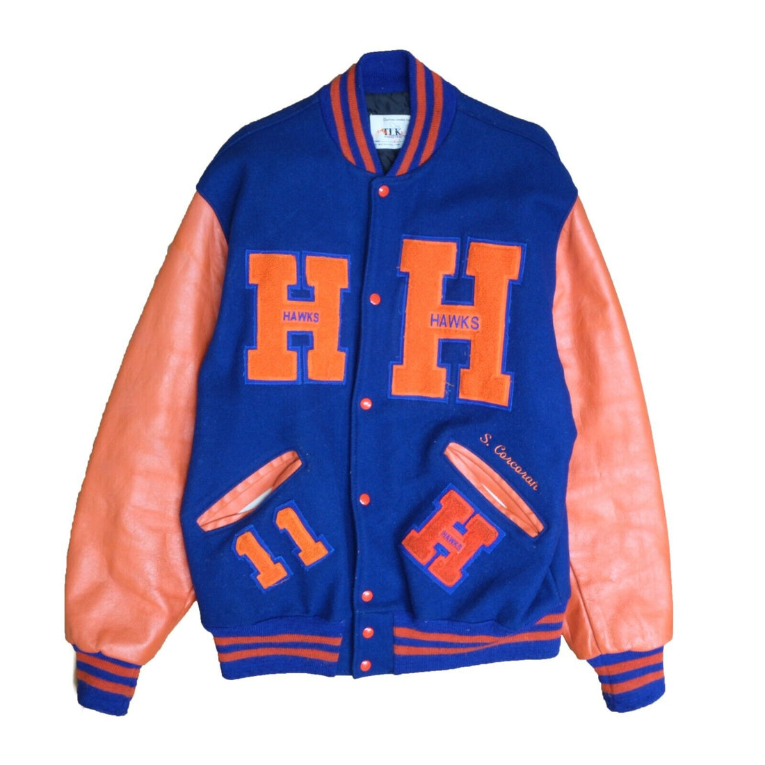 Vintage Hoffman Hawks Football Lacrosse Leather Wool Varsity Letterman Jacket XL