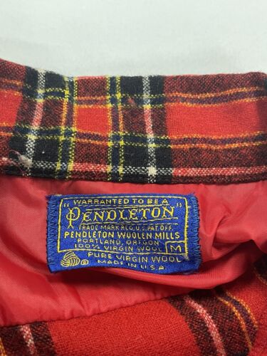 Vintage Pendleton Wool Board Button Up Shirt Size Medium Red Tartan Plaid