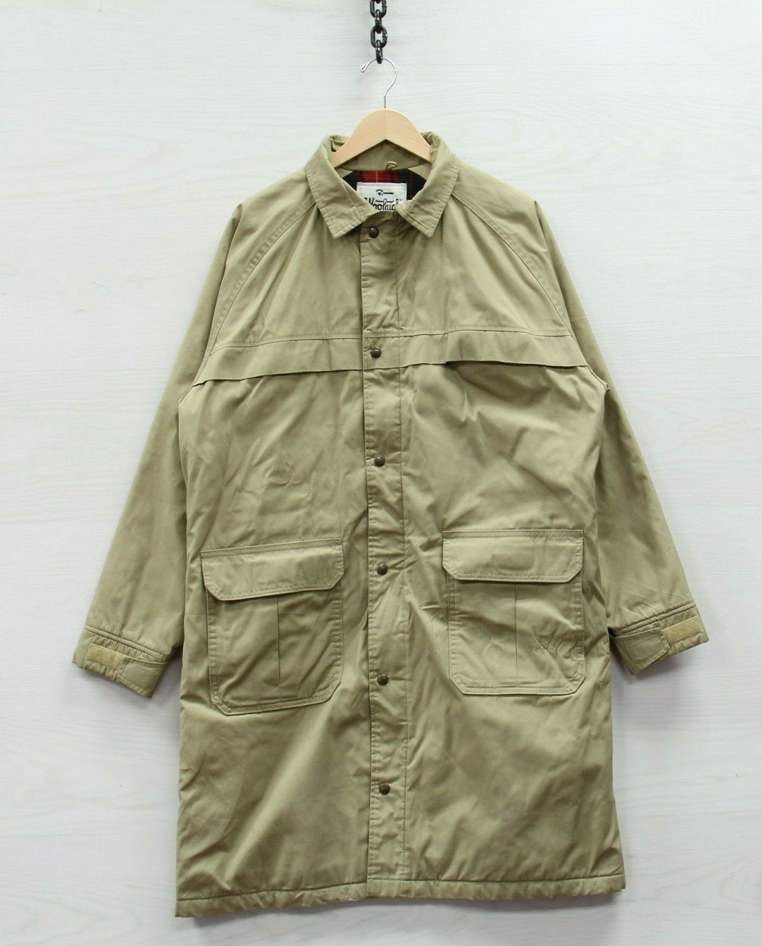 Vintage Woolrich Field Parka Coat Jacket Size XL Beige Wool Plaid Lined