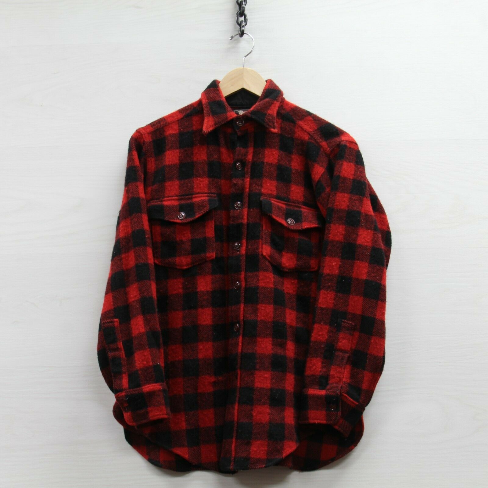 Vintage Woolrich Wool Button Up Shirt Size 15 Red Buffalo Plaid