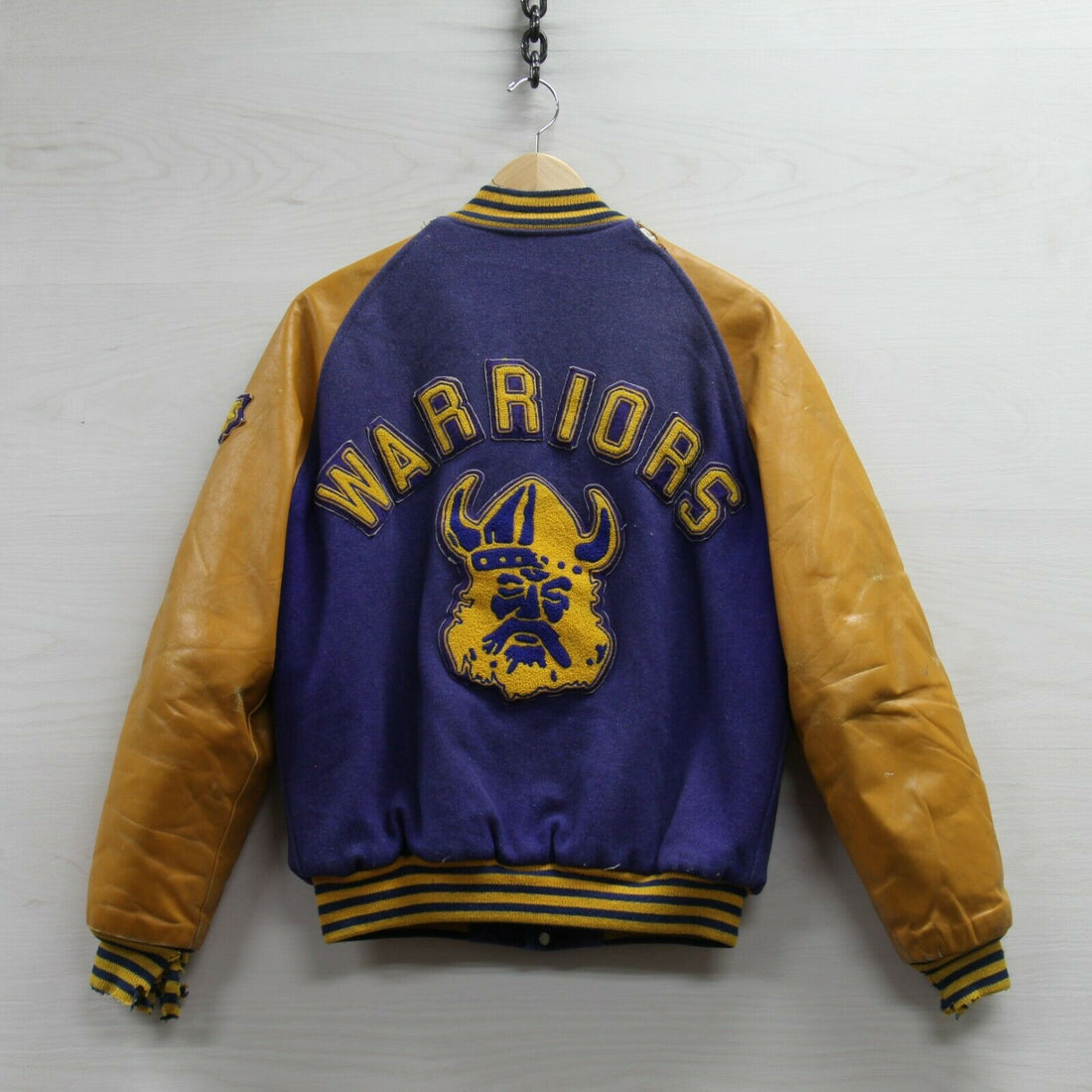 Frank Maddock Warriors Volleyball Leather Wool Varsity Jacket Size 40 Viking VTG