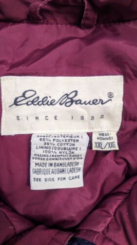 Vintage Eddie Bauer Puffer Jacket Size 2XL Green Down Insulated 90s