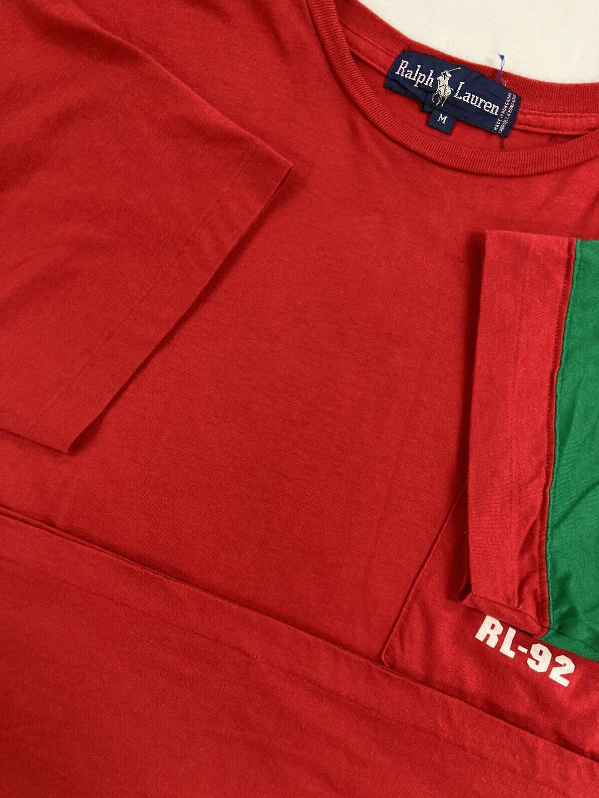 Vintage Polo Ralph Lauren 92 Pocket T-Shirt Size Medium Red 90s Single  Stitch