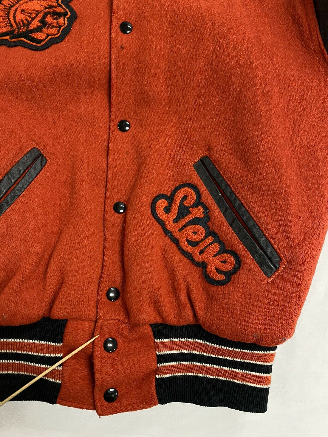 Vintage McKenny Spartan Leather Wool Varsity Bomber Jacket Size Medium Orange