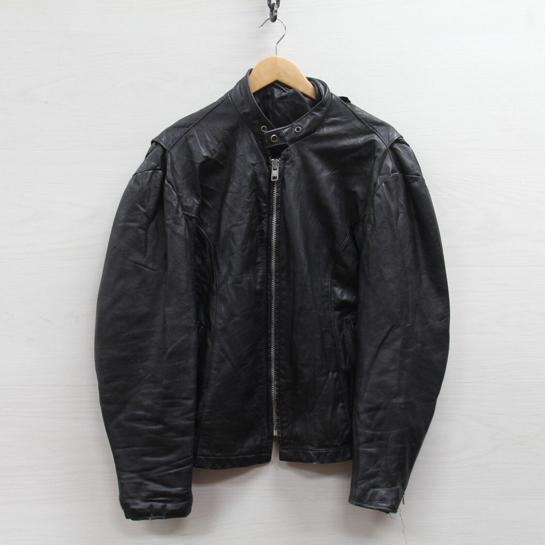 Vintage Cafe Racer Leather Motorcycle Jacket Size 46 Black Made USA Ideal Zip