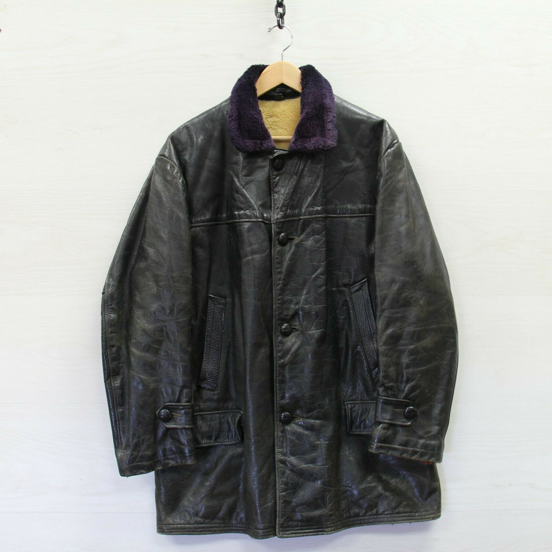Vintage Barnstormer Leather Coat Jacket Size Large Sherpa Collar Lined