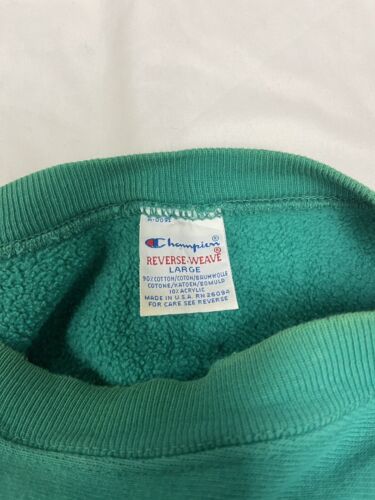 Vintage Champion Reverse Weave Blank Sweatshirt Crewneck Size Large 90s Teal