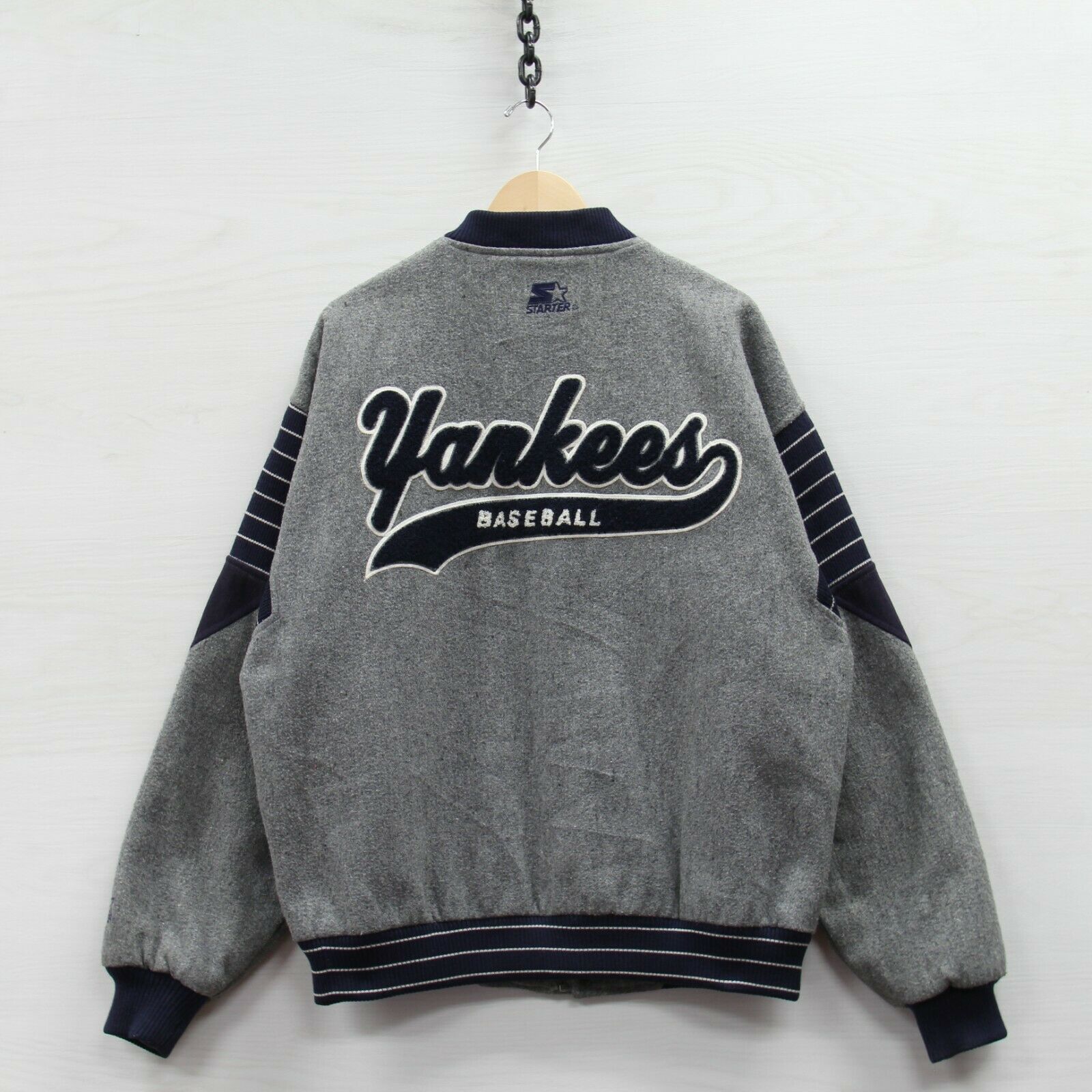 Vintage New York Yankees Starter Script Wool Bomber Jacket Size XL
