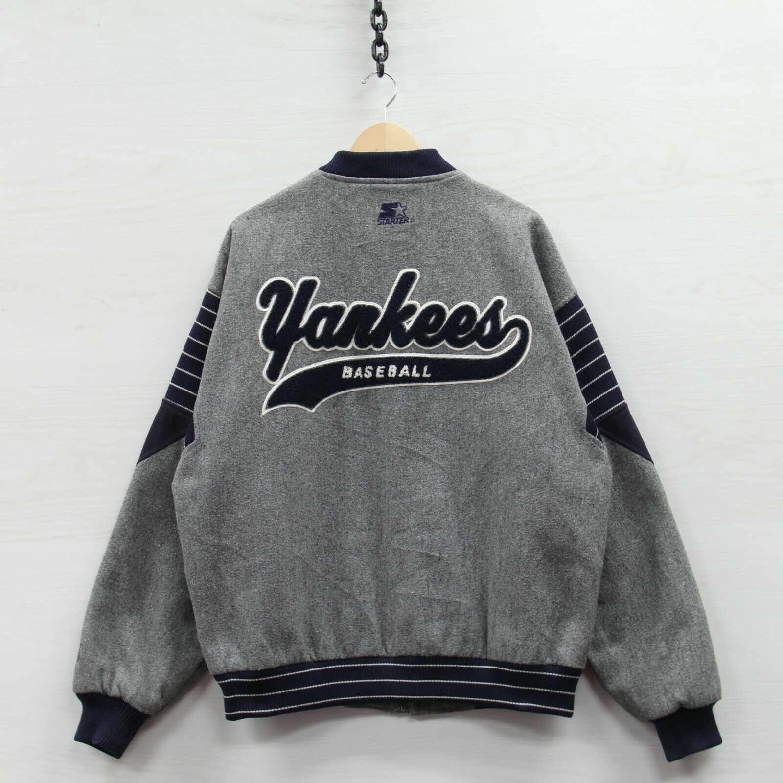 Vintage New York Yankees Starter Script Wool Bomber Jacket Size XL 80s 90s  MLB