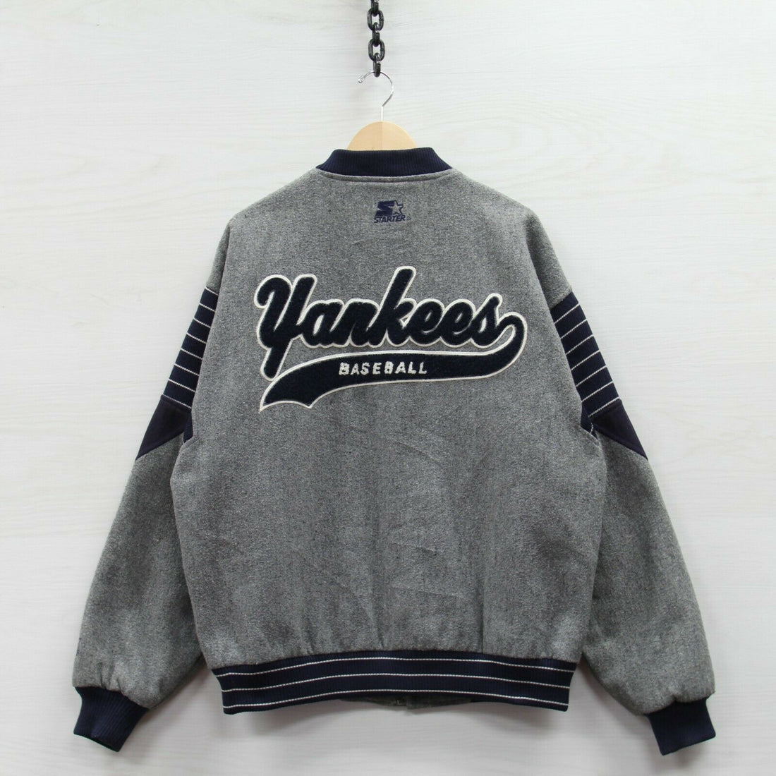 Vintage New York Yankees Starter Script Wool Bomber Jacket Size XL 80s 90s MLB