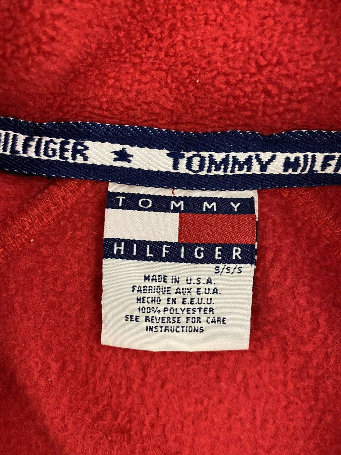 Vintage Tommy Hilfiger Crest Fleece Jacket Size Small Made USA Sleeve Spell Out